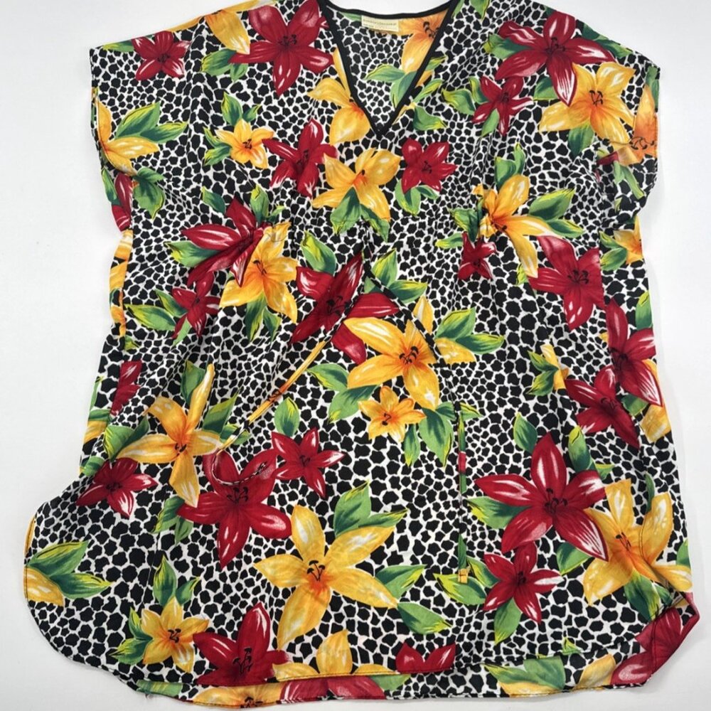 Bobbie Brooks Tropical Sleep Top Kimono Night Gown Women's One Size Silky Floral - Picture 9 of 10